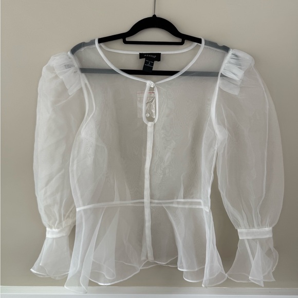 Ashro Tops - Ashro Sheer White sheer Blouse peplum  with Puff Sleeves